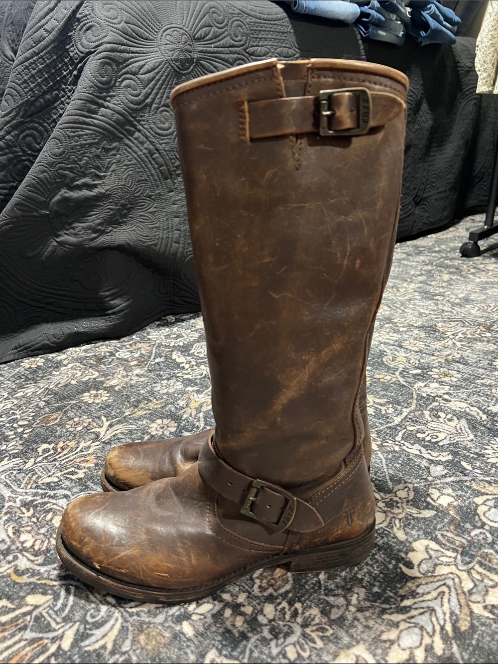 Brown Leather Frye Buckle Riding Boots Size 8 - Picture 2 of 8